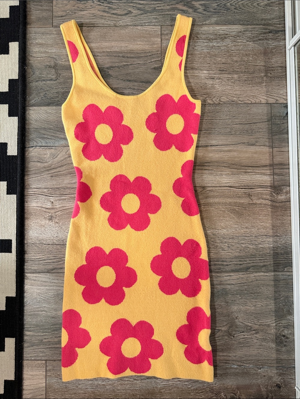 Princess Polly Yellow Knit Mini Dress with Pink Floral Motif